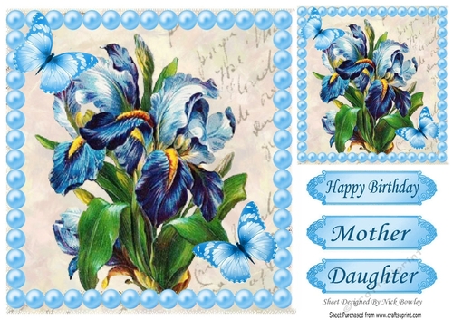 Blue Pearls, Blue Butterflies ,Blue Irisis 8x8