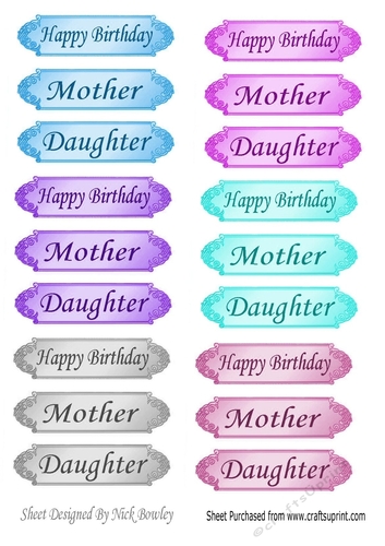 Happy Birthday/mother/daughter sentiment tags (set 1)