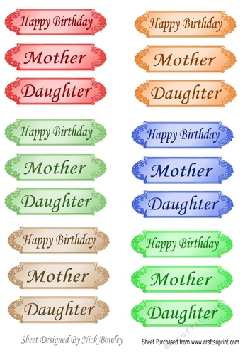 Happy Birthday/mother/daughter sentiment tags (set 2)