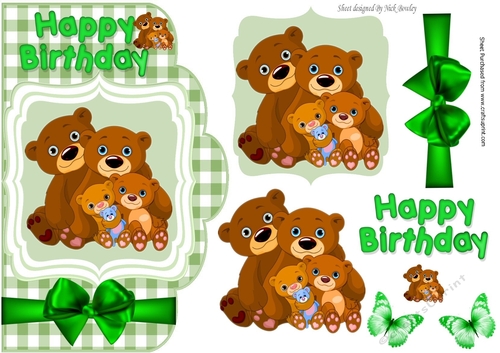 family of cute teddy bears with butterflies