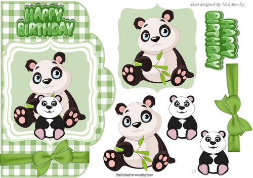 Mummy panda with baby on scalloped card front