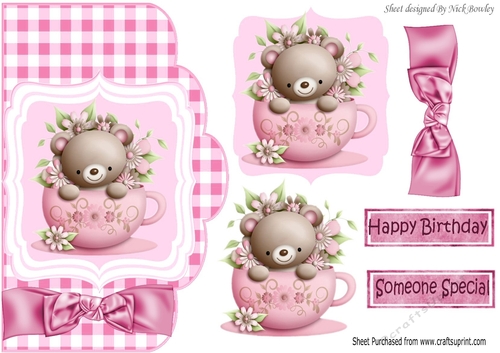 cute little bear in a teacup with bow