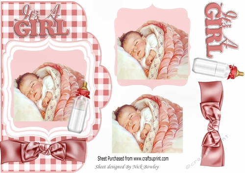 sweet baby girl sleeping with bow and bottle card front