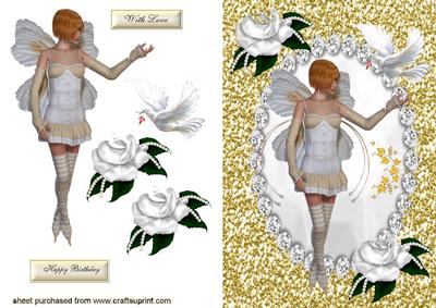 Pretty Faerie in White Dress with Dove