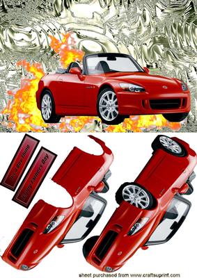 Red Sports Car on Flames/silver Background