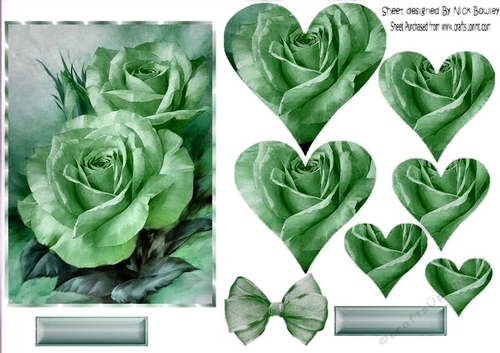 Pretty shades of green roses heart pyramids and bow