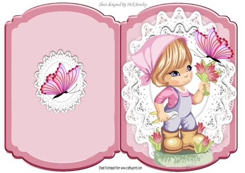 little flower girl gardening with butterfly Bracket card