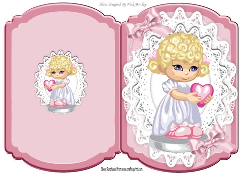 little girl  pretty in pink holding a heart on lace Bracket card