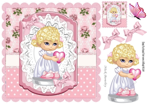 Little girl holding a heart with roses and bows 8x8