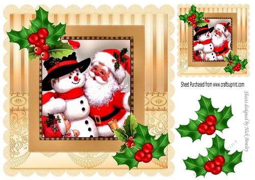 Santa with a snowman with holly 8x8