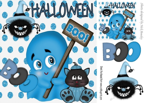 Whos afraid of a little ole ghost in blue with kitty 8x8