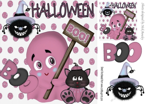 Whos afraid of a little ole ghost in pink with kitty 8x8