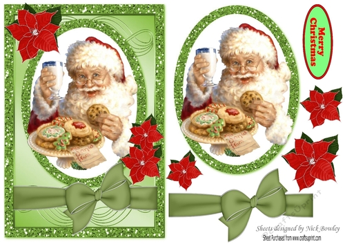 Santa with a plate of cookies & milk A5 & Topper