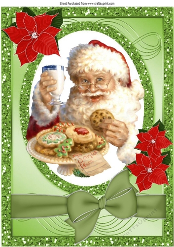 Santa with a plate of cookies & milk A4