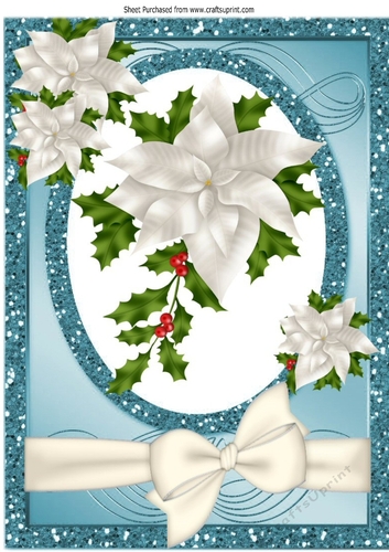 pretty christmas white flowers with blue glitter frame A4