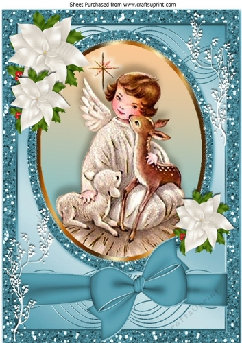 sweet little christmas angel with a deer with white flowers A4