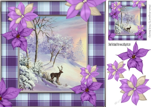 Lovely deer in the snow with purple check frame 8x8