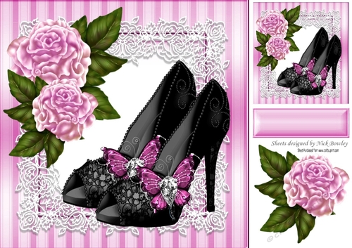 pretty black sparkle shoes with pink roses on lace 8x8
