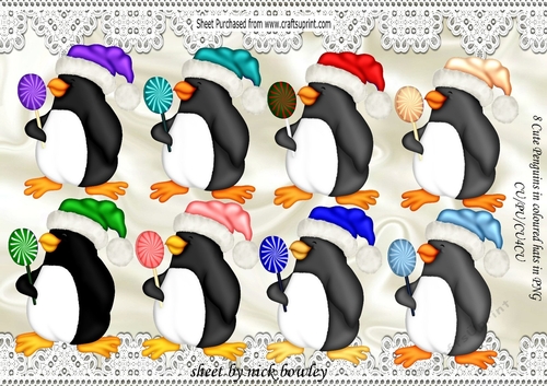 8 Lovely penguins in coloured santa hats PNG Set