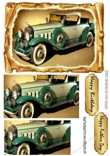 old scroll with green vintage car with pyramids A5