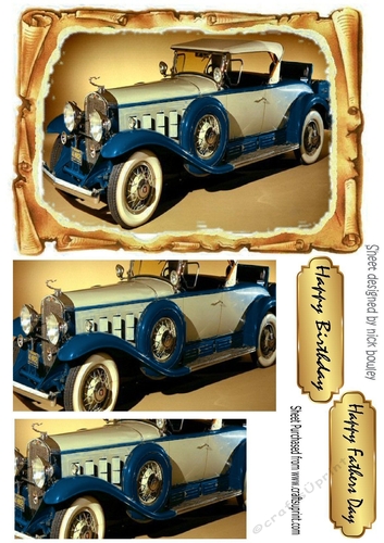 old scroll with blue vintage car with pyramids A5 
