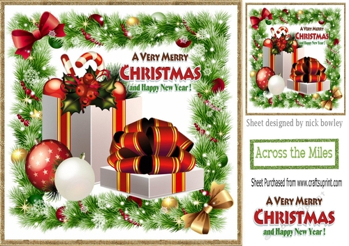 lots of lovely christmas presents in holly frame 8x8