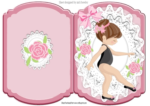  little ballet dancer with roses and bow on lace bracket card