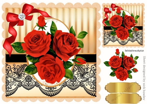 pretty red roses with lace and sparkle bow 8x8