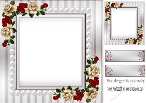 Lovely red roses and pearl in grey card front