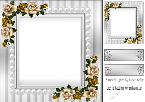 Lovely gold roses and pearl in grey card front