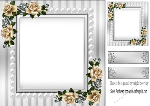 Lovely silver roses and pearl in grey card front