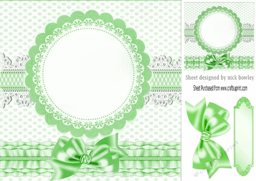 green frilly, polkadot & gingham card front with topper and bow 8x8