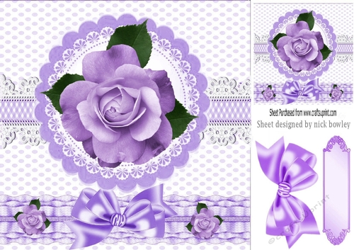pretty purple rose with lace and gingham 8x8 