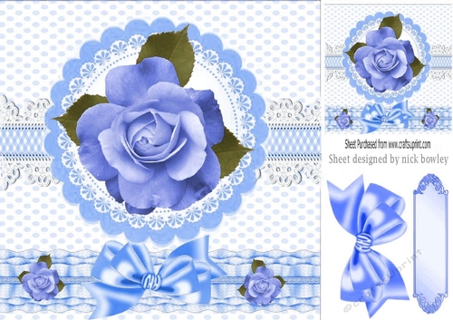pretty blue rose with lace and gingham 8x8