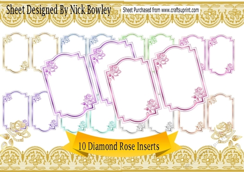 10 Lovely coloured Diamond Roses ornate Inserts/cardfronts A5 