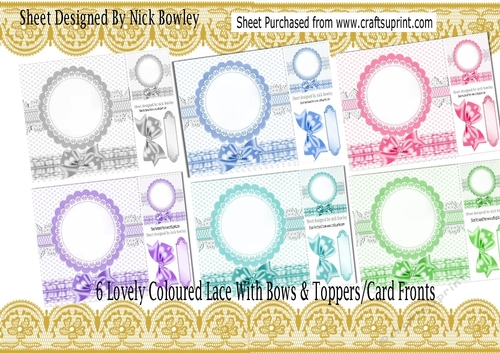 6 Lovely Coloured Frames/Card fronts with Bows & Frills