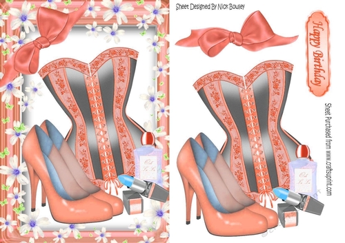 pretty stripe peach basque with bow in floral frame with accessories