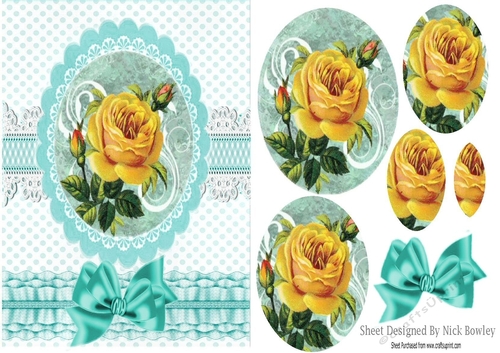 pretty yellow rose Oval pyramids with frill and bow A5