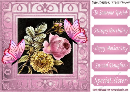 pretty vintage pink roses with butterflies 8x8