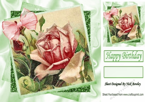 vintage pink roses on glitter stacked frame with organza bow 8x8