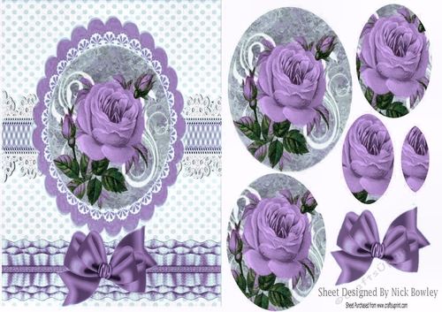pretty purple rose Oval pyramids with frill and bow A5