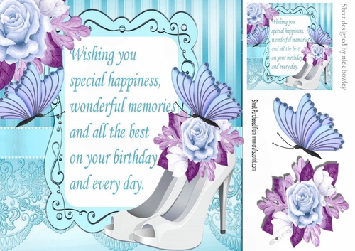 pretty white shoes with turq roses and butterflies with verse 8x8