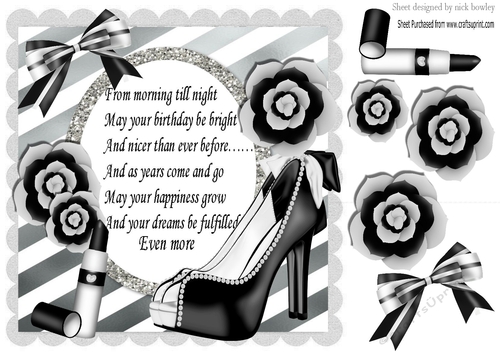 gorgeous black shoes, with horizontal stripe, flowers & veres 8x8