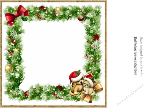 cute puppy and kitten in santa hats in festive frame 8x8 blank insert