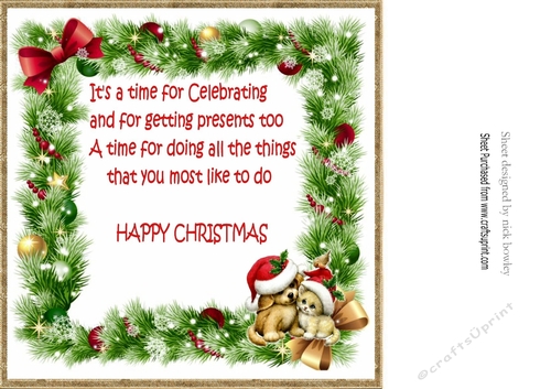  puppy and kitten in santa hats in festive frame 8x8 insert verse