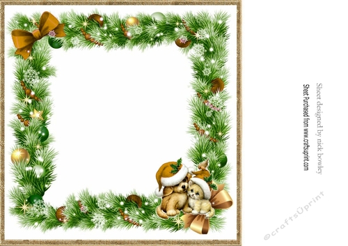 cute puppy and kitten in gold santa hats in festive frame 8x8 blank insert