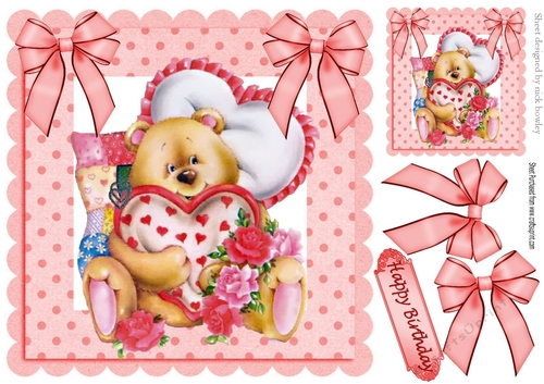 Big cuddly bear with heart and roses 8x8