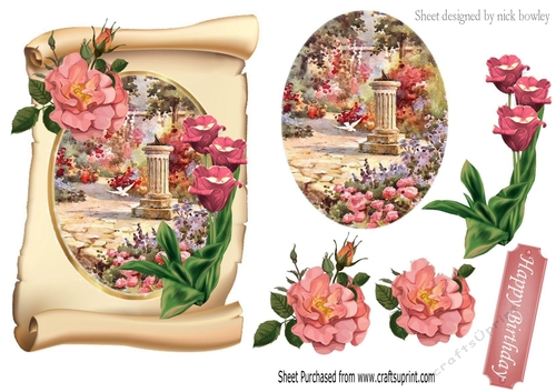 pretty garden of flowers on a scroll