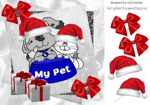 cute kitten and puppy in santa hats 8x8