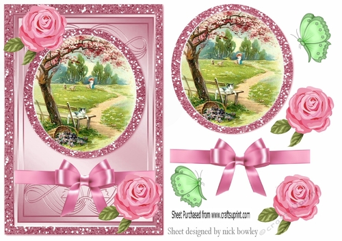 a lovely stroll in the park, with roses, butterflies and bow A5